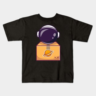 Cute Astronaut In Box Cartoon Kids T-Shirt